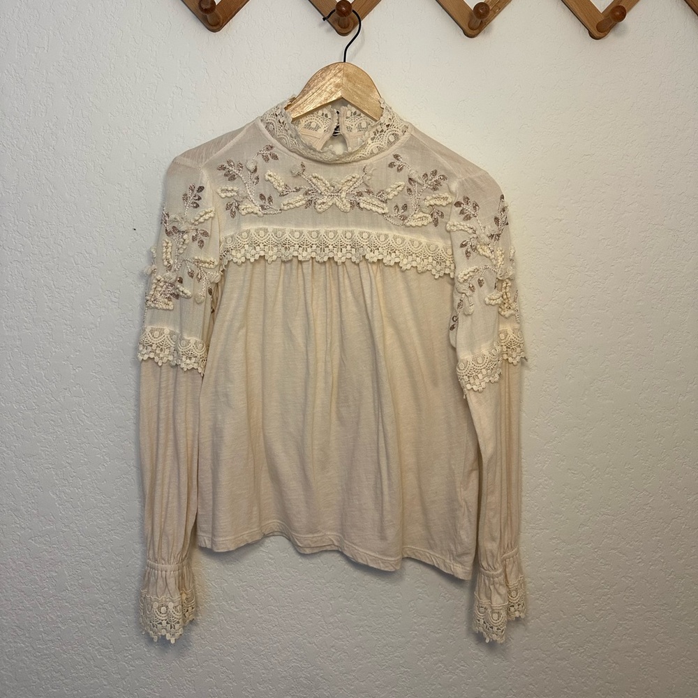 Anthropologie Jenna Cream Crochet Lace Blouse - Picture 2 of 8